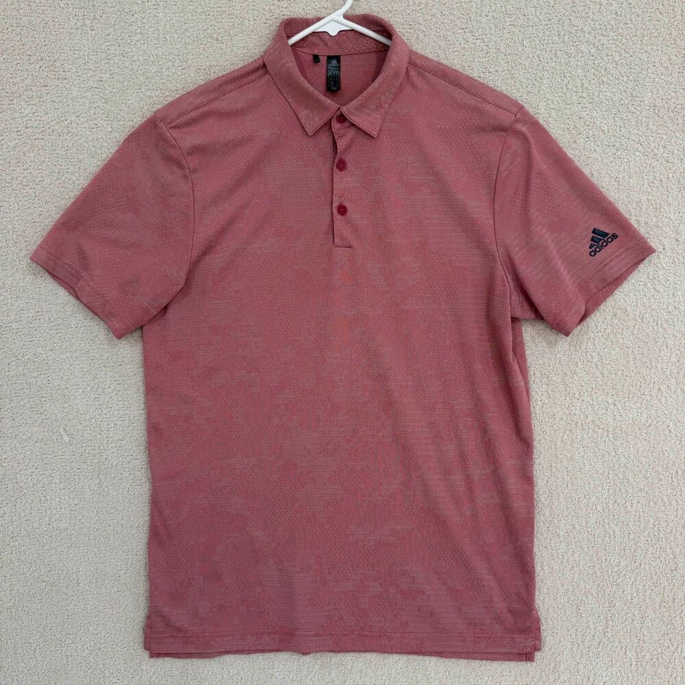 adidas Primegreen Golf Polo Shirt Mens M Dusty Rose Pink Jacquard Short Sleeve